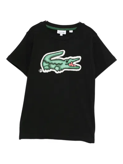 Lacoste Kids' Logo-patch T-shirt In Black