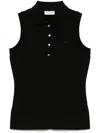 Lacoste Ribbed Collar Sleeveless Slim Fit Polo In Black