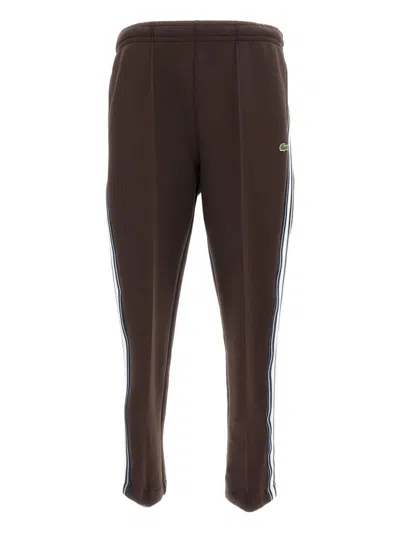 Lacoste Logo Patch Straight-leg Trousers In Brown