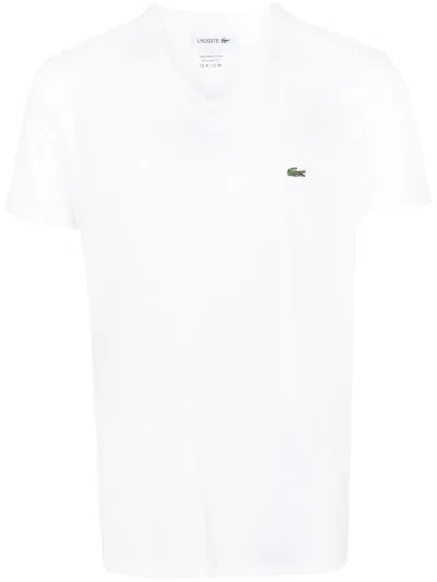 LACOSTE LOGO-PATCH V-NECK COTTON T-SHIRT