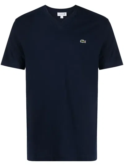 Lacoste Logo-patch V-neck T-shirt In Blue