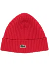 Lacoste Logo-patch Wool Beanie In Red