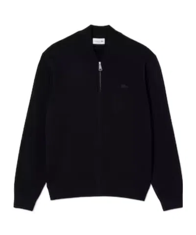 Lacoste Cotton And Wool Knit Bomber Jacket In Black