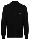 Lacoste Logo-patch Zip-up Cardigan In Black