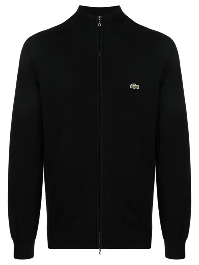 Lacoste Logo-patch Zip-up Cardigan In Black