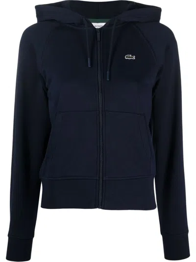 Lacoste Logo-patch Zipped Hoodie In Blau
