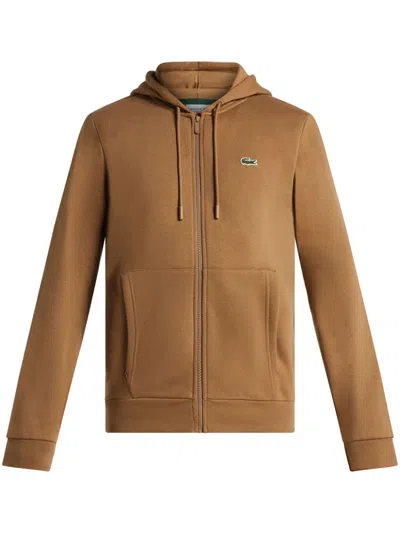Lacoste Logo-patch Zipped Sweatshirt In Brown