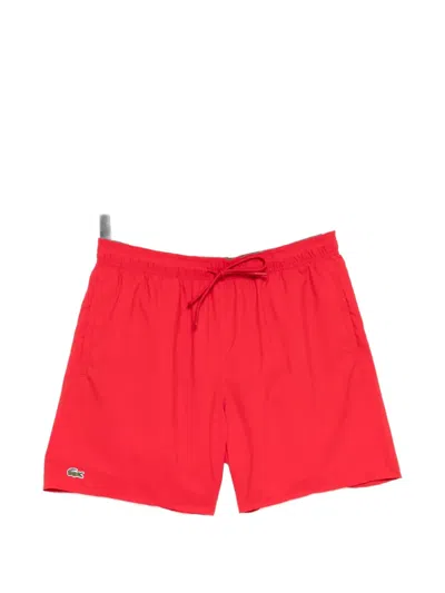 Lacoste Logo-patched Drawstring Swim Shorts In Red