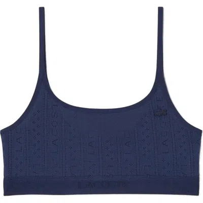 Lacoste Logo Pointelle Bralette In Brown