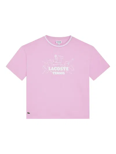 Lacoste Kids' Logo-print Cotton T-shirt In Pink