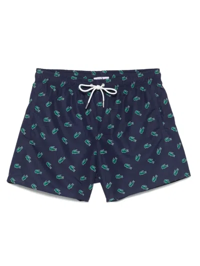 Lacoste Logo-print Swim Shorts In Blue