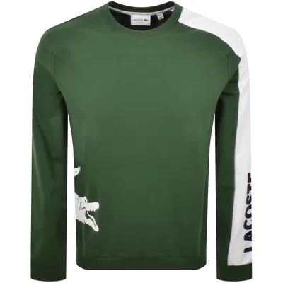 Lacoste Printed Fleece Loungewear Sweatshirt In Green