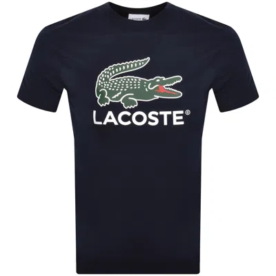 Lacoste Jersey Signature Print Tee In Navy Blue