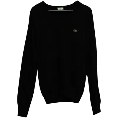 Lacoste Logo V-neck Sweater In Black Wool