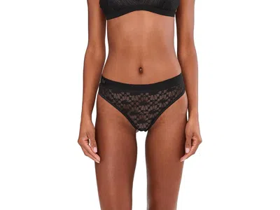 Lacoste Logo Waist Lacy String Briefs In Black