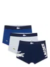 Lacoste Men's 3-pack Regular-fit Big Croc Logo Trunk Underwear In Blue