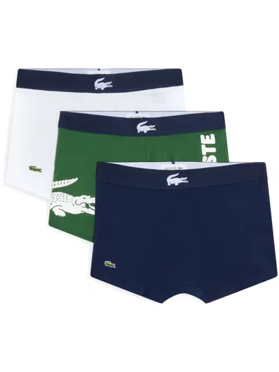 Lacoste Logo-waistband Boxers (pack Of Three) In Blue