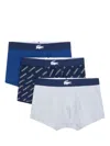 Lacoste Logo-waistband Boxers (pack Of Three) In Blue