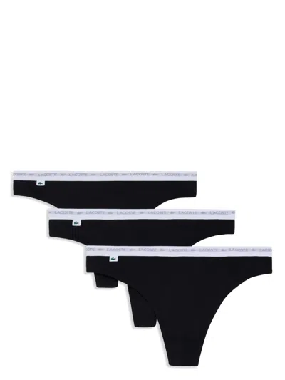 Lacoste Logo-waistband Briefs (pack Of Three) In Black