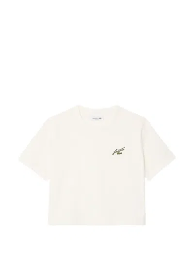Lacoste Logo-appliqué Cropped T-shirt In Neutral