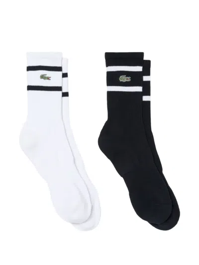 Lacoste Logo-appliqué Striped Socks (set Of 2) In Multi