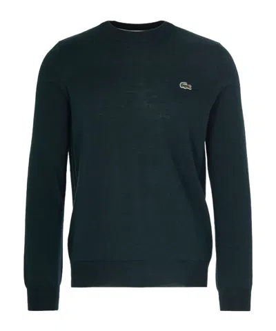 Lacoste Logo-embroidered Crewneck Knitted Jumper In Black