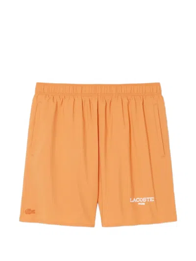 Lacoste Logo-embroidered Drawstring Swim Shorts In Orange