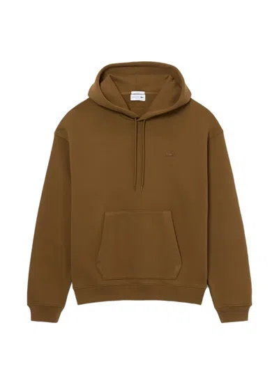 Lacoste Logo-embroidered Hoodie In Brown