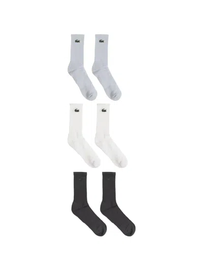 Lacoste Logo-embroidered Ribbed Socks (set Of Three) In White
