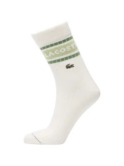 Lacoste Logo-embroidered Striped Socks In White