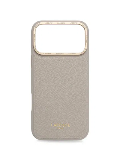 Lacoste Logo-engraved Pebbled-effect Iphone Case In Neutral