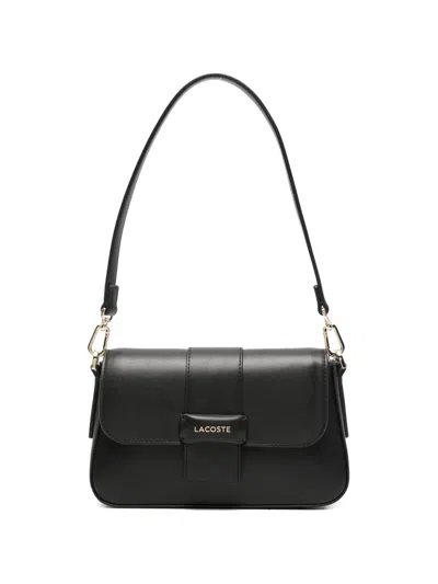 Lacoste Logo-lettering Foldover-top Shoulder Bag In Black