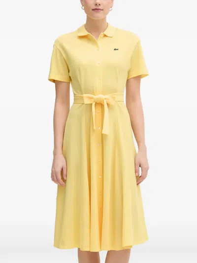 Lacoste Logo-patch Belted Dress In Orange