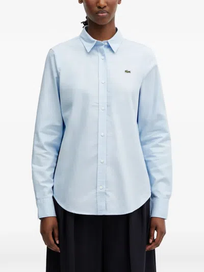 Lacoste Logo-patch Button-down Shirt In Blue
