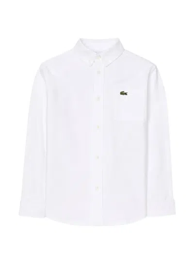 Lacoste Kids' Logo-patch Button-down Shirt In White