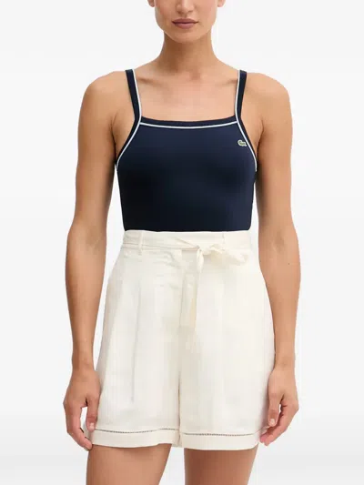 Lacoste Logo-patch Contrast-trim Top In Blue