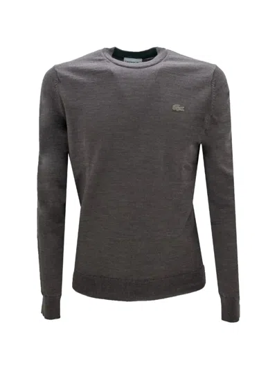 Lacoste Logo-patch Crewneck Sweater In Black