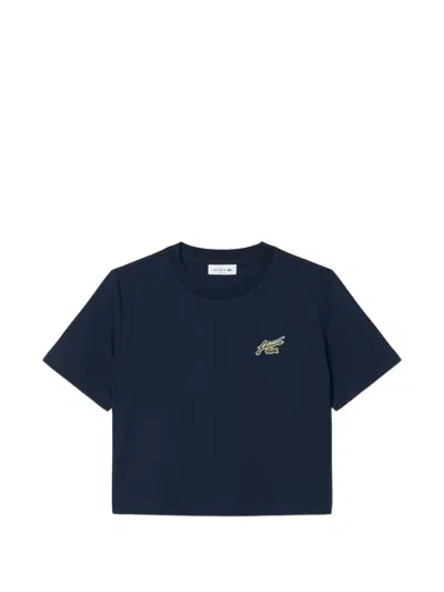 Lacoste Logo-patch Cropped T-shirt In Blue