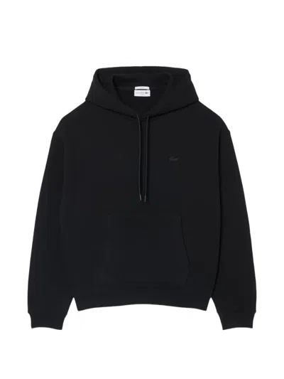 Lacoste Logo-patch Drawstring Hoodie In Black