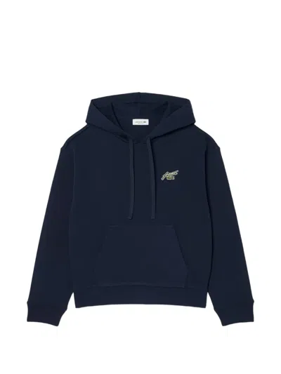 Lacoste Logo-patch Drawstring Hoodie In Blue