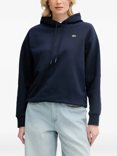Lacoste Logo-patch Drawstring Hoodie In Blue