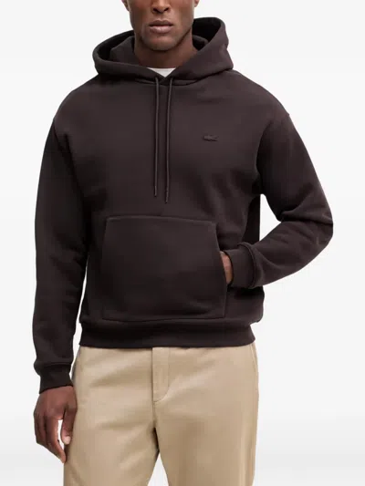 Lacoste Logo-patch Drawstring Hoodie In Brown