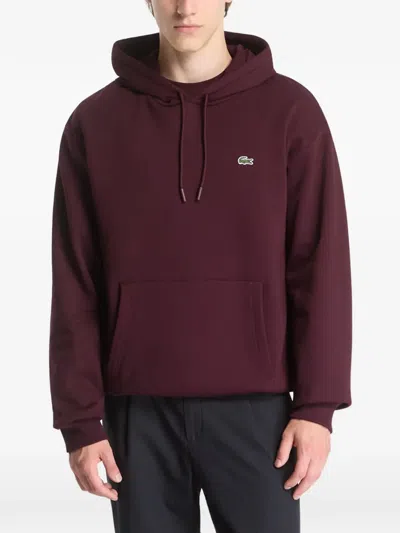 Lacoste Logo-patch Drawstring Hoodie In Burgundy