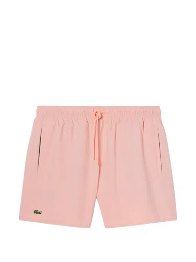 Lacoste Logo-patch Drawstring Swim Shorts In Pink