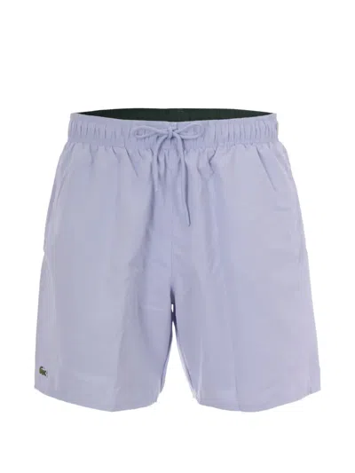 Lacoste Logo-patch Drawstring Swim Shorts In Blue