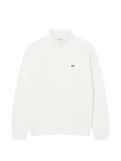 Lacoste Logo-patch Half-zip Sweatshirt In White