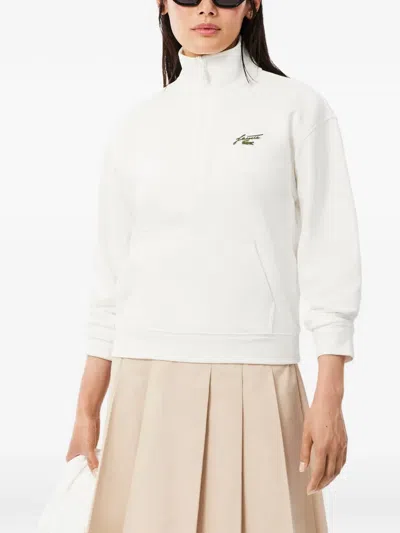 Lacoste Logo-patch Half-zip Sweatshirt In White