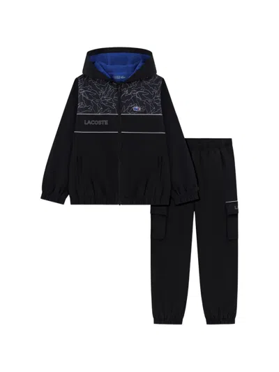 Lacoste Kids' Logo-patch Hooded Tracksuit In Black
