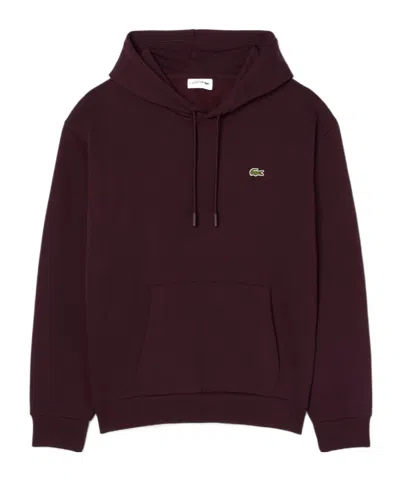 Lacoste Logo-patch Hoodie In Burgundy