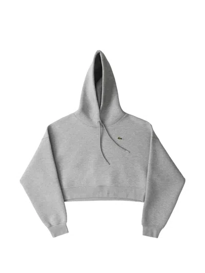 Lacoste Logo-patch Hoodie In Grey